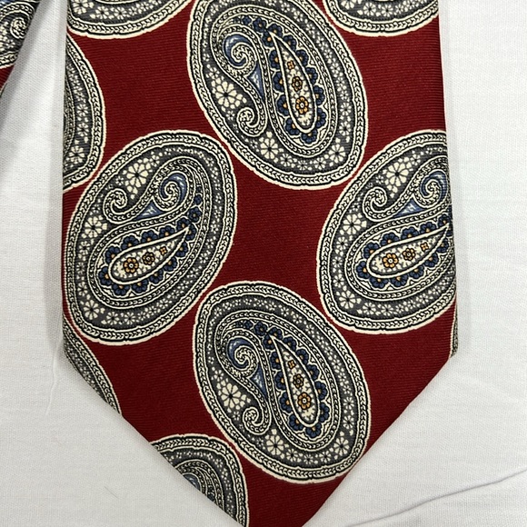 Liberty Of London Silk Tie Dark Red with Paisley Pattern of Multiple Colors - Picture 2 of 9